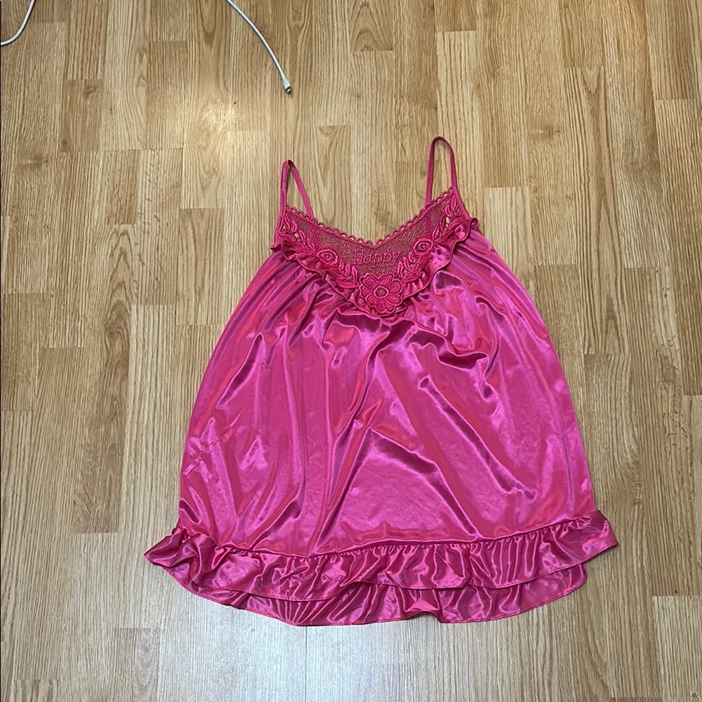 Elegant Pink Lace Trim Chemise